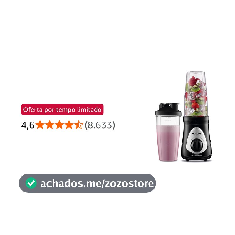 MONDIAL Personal Blender, Preto/Prata, 300W, 110V - DG-01
