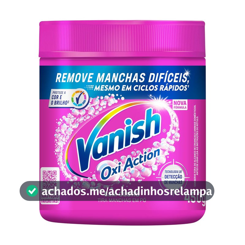 Tira Manchas em Pó Vanish Oxi Action Pink Refil 450g para Roupas Coloridas, Sem Cloro, com Percarbonato, Remove Manchas Difíceis, Preserva as Cores e Deixa as Roupas Como Novas