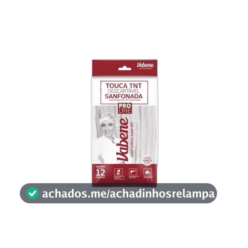 Touca Descartável, Vabene, Sanfonada, 20 cm, TNT, Branca, Pacote com 12
