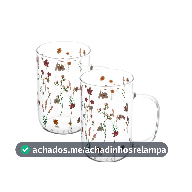 WOLFF - Conjunto 2 Canecas de Vidro Borossilicato Resistente a Calor Bouquet 280ml