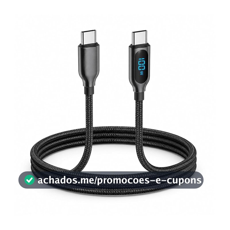 Cabo 100W USB-C para USB-C com Display LED 1,2m Super Reforçado