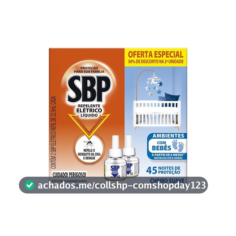 Repelente Elétrico Líquido SBP, 32,9ml, Pack com 2 Unidades