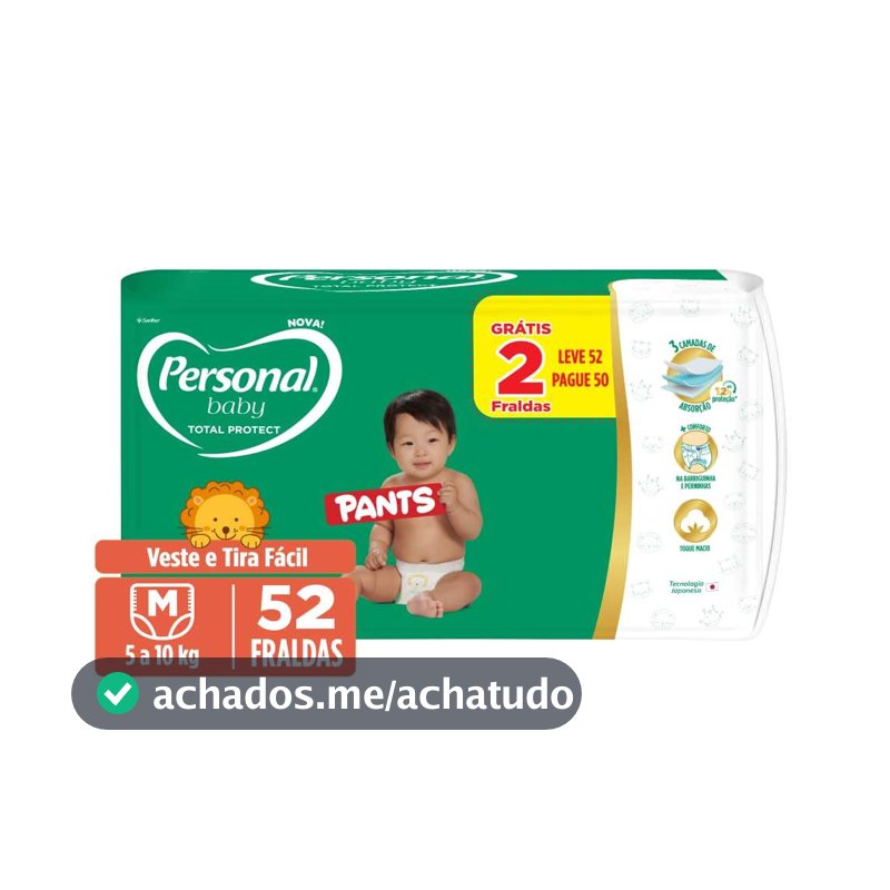 Personal Fralda Baby Total Protect Pants Média, 52 Unidades