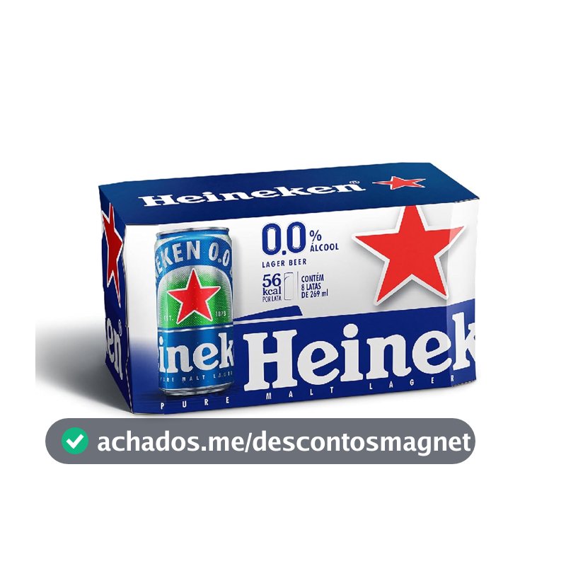 Heineken Cerveja Lager, Sem Alcool Lata 269ml, Pack 8 Unidades