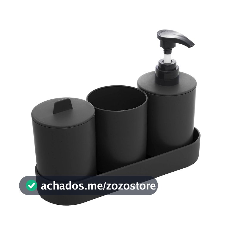 LYOR - Conjunto 4 Peças para Banheiro Preto PP e Bambu