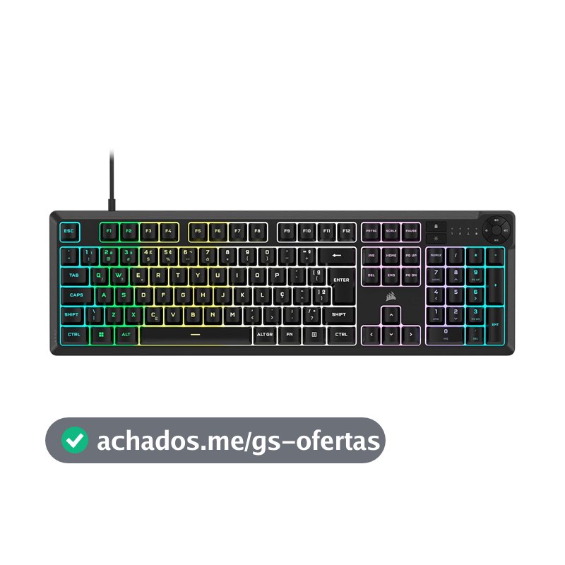 Teclado gamer CORSAIR CORE K55 RGB - RGB de dez zonas - Quatro teclas de mídia dedicadas - Switches responsivos e silenciosos - Resistente a respingos de 300ml - CORSAIR iCUE - Layout ABNT2