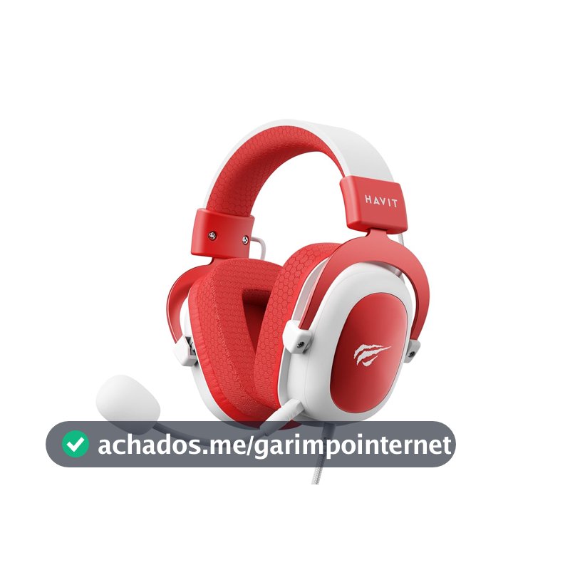 Havit Headphone Fone de Ouvido H2002d Red, Gamer, com Microfone, Falante 53mm, Plug 3, 5mm: compatível com XBOX ONE e PS4, HV-H2002d Cor Vermelho e Branco
