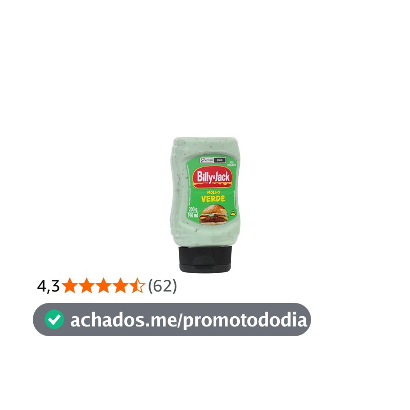 BILLY & JACK, Molho Verde, 200 Gramas
