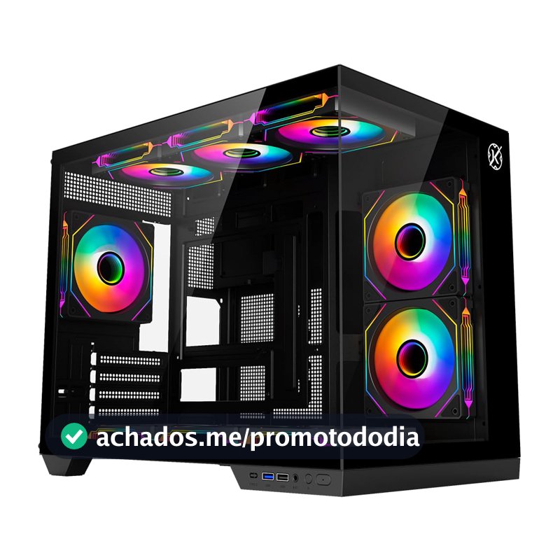 Gabinete Kalkan Saga Preto Aquário Compacto Micro ATX USB 3.0 Sem Fans KLK00043
