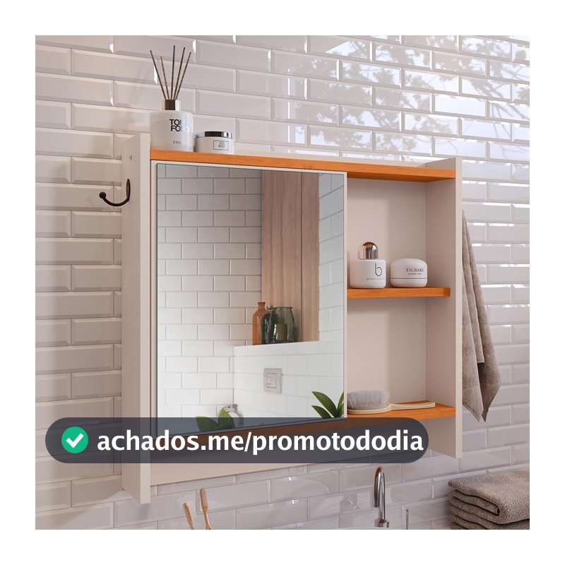 Armário Com Espelho Porta Gancho Para Toalha Banheiro Genova (Off White/Cinamomo2)