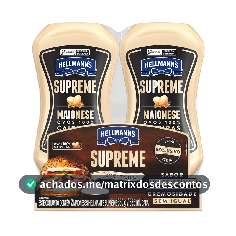 Pack Maionese Hellmann's Supreme Squeeze 330g 2 unidades (Embalagem pode variar)