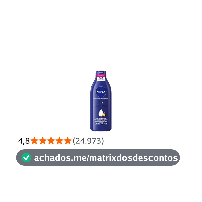 NIVEA Loção Deo-Hidratante Milk 400ml, Hidratação Profunda 72h, Hialurônico Puro, Corporal, Pele Seca e Extrasseca