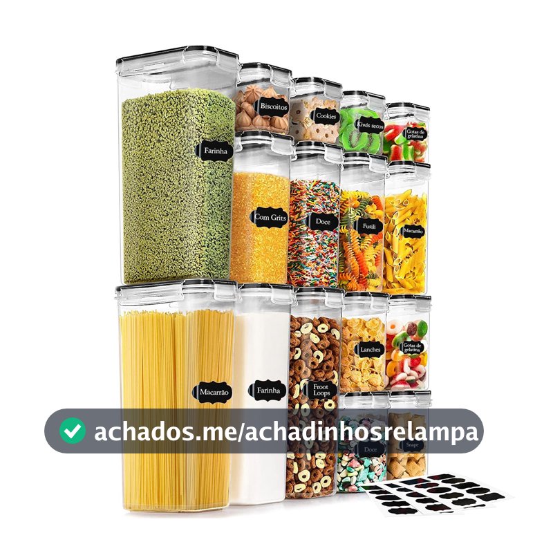 Potes Tampa Hermético Porta Alimentos Mantimentos Armário Cozinha (Kit 16)