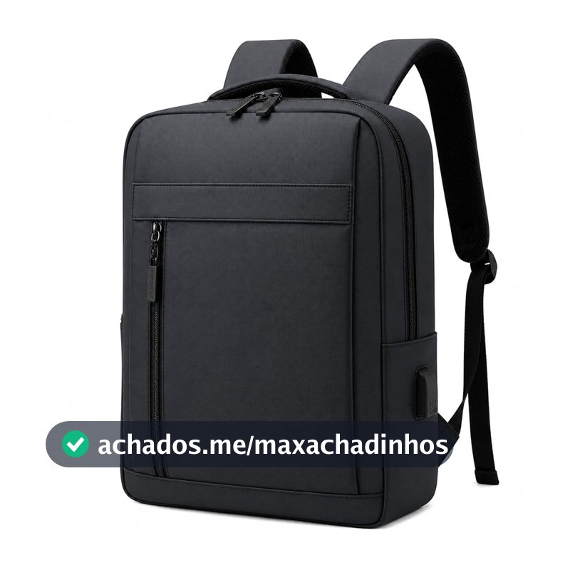 Mochila Executiva Slim para Notebook 17" - Unissex Masculina e Feminina, Impermeável, Saída Cabo USB - Escola, Faculdade, Trabalho, Viagem - Preta