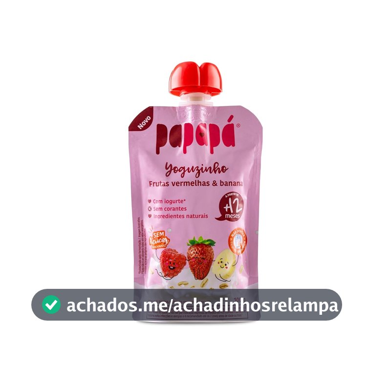 Papapá Yoguzinho, Lanchinho com Iogurte e Frutas Naturais, Frutas Vermelhas e Banana, 100g, Sem Açúcar Adicionado, Não Precisa de Geladeira, Rosa