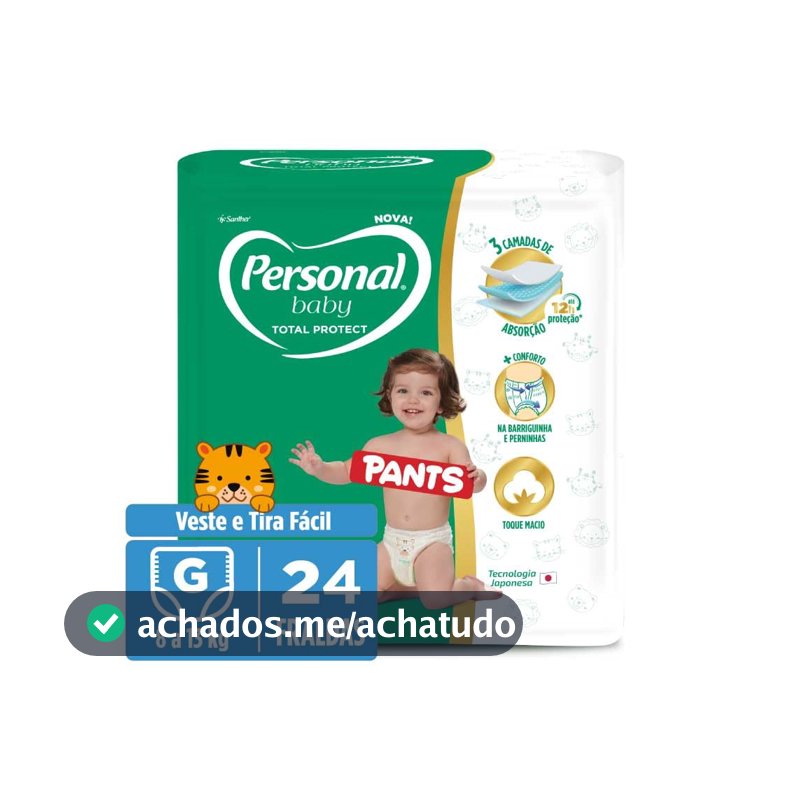 Personal Fralda Baby Total Protect Pants Grande, 24 Unidades