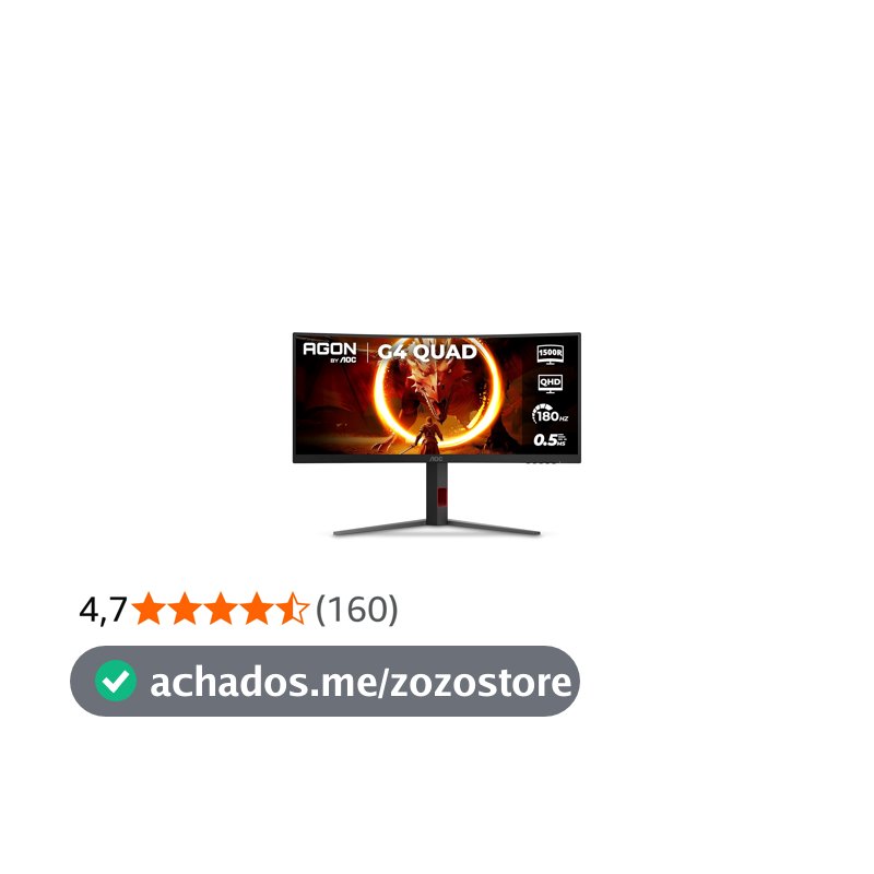 Monitor Gamer Curvo AOC AGON QUAD 34" Ultrawide WQHD 180Hz 0,5ms Base Ajustável U34G4C