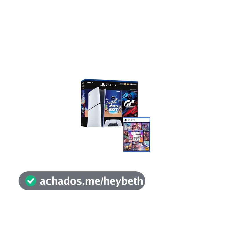 Bundle GTA VI + PlayStation 5 Slim Digital 825 GB Pacote Astro Bot e Gran Turismo 7