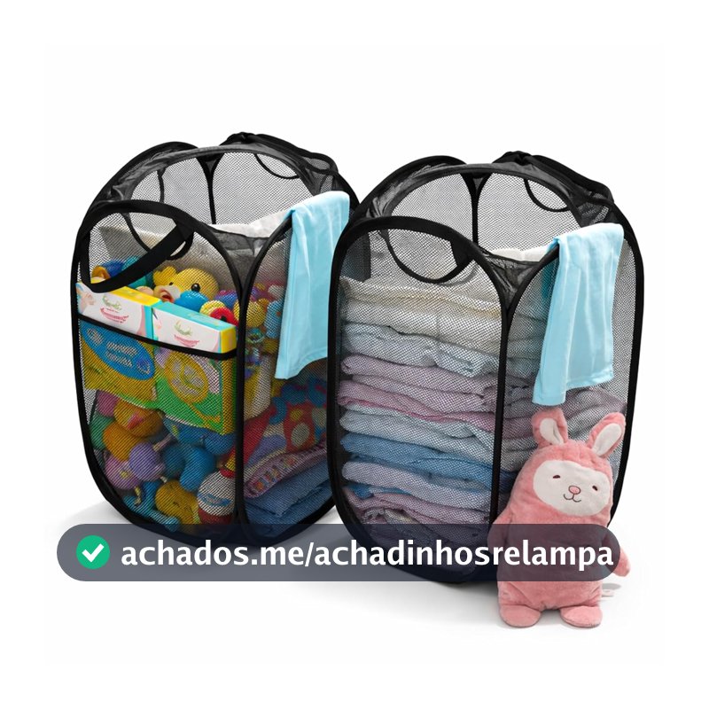 Cesto Organizador Infantil Dobrável 56cm, Multiuso para Brinquedos e Roupa Suja, Tela Respirável, Estrutura Leve, Kit com 2 Unidades (PRETO)