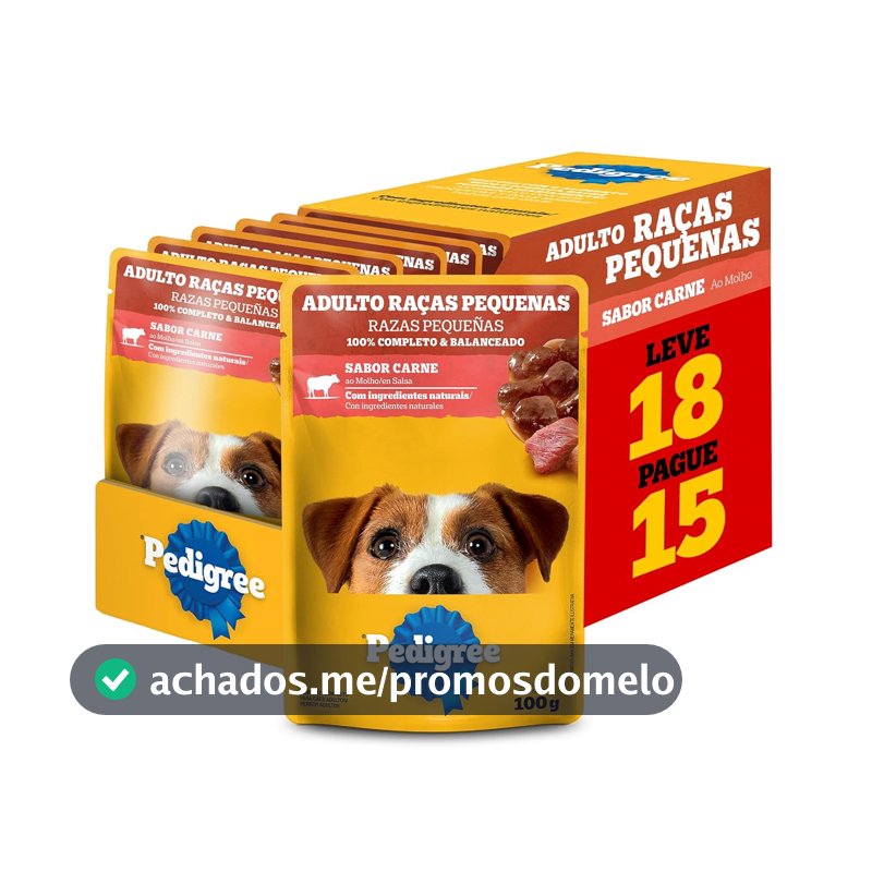 Pack Ração Úmida Pedigree Sachê Carne ao Molho para Cães Adultos de Raças Pequenas - Leve 18 Pague 15
