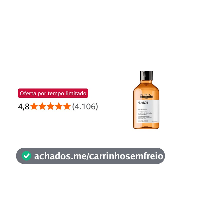 L'Oréal Professionnel NutriOil Shampoo de Nutrição Intensa com Óleo de Coco – Para Cabelos Secos, Limpeza Suave e Maciez, 300 ml