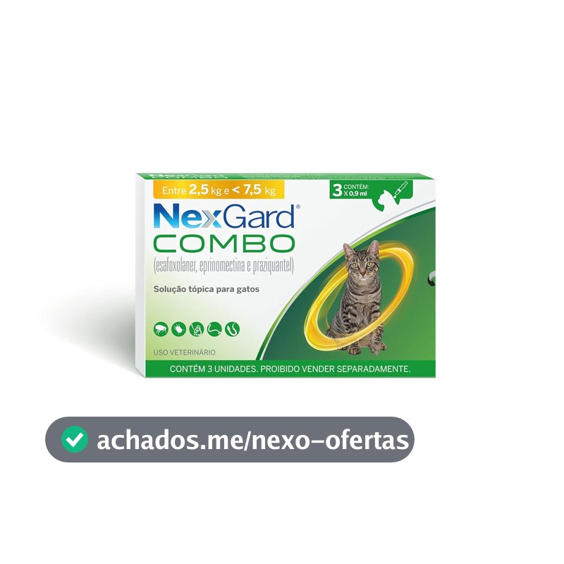 NexGard COMBO Antipulgas, Sarna e Vermes para Gatos de 2,5kg a 7,5 kg - 3 aplicadores