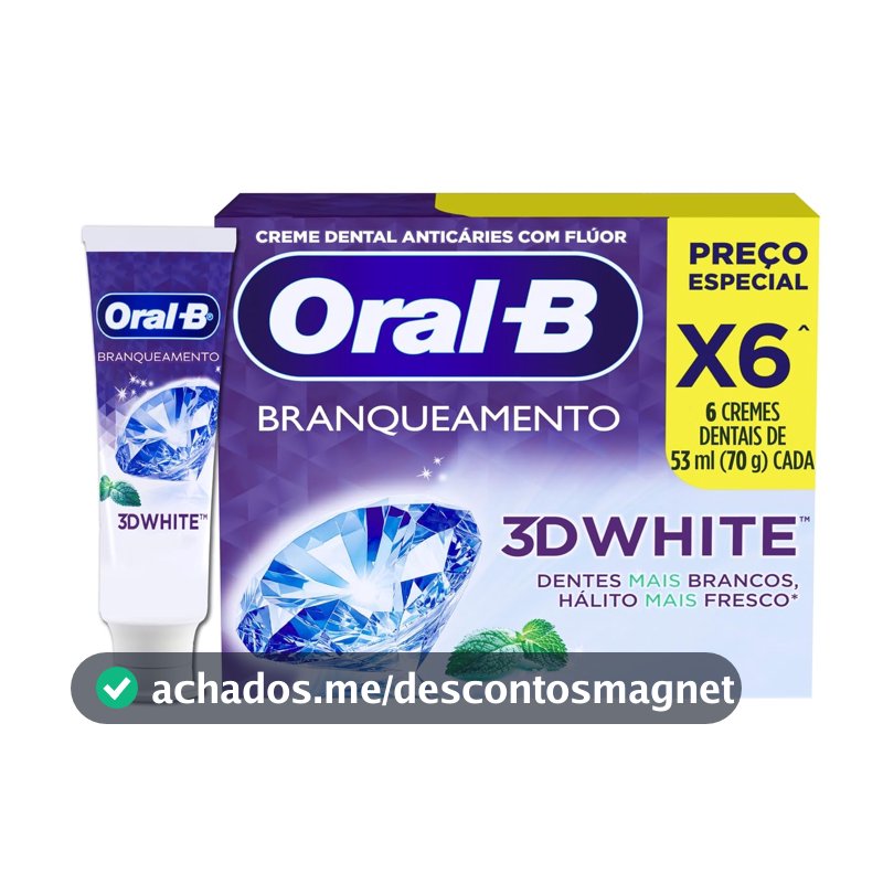 Oral-B Pasta de Dente 3D White Branqueadora, 6 Unidades 70 g