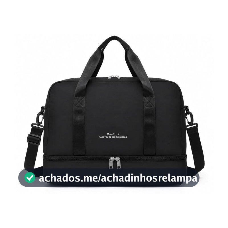 Bolsa de Viagem com Compartimento para Sapatos, Alça Transversal - Mala Esportiva para Academia e Viagens (Preto)