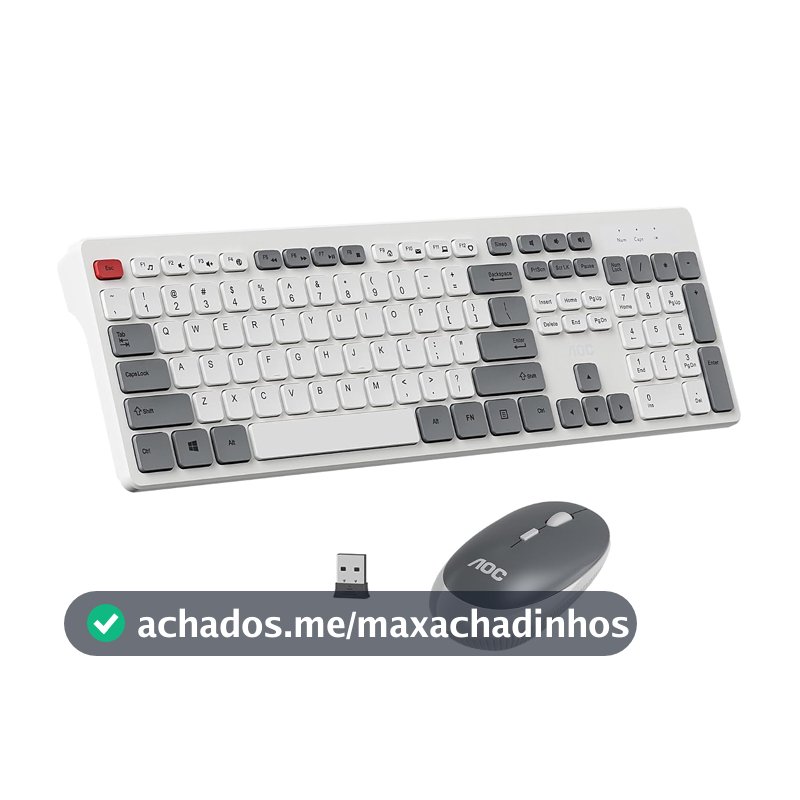 Combo de Teclado e Mouse sem Fio AOC KM600, Conexão Sem Fio 2,4 GHz, Mouse 3 DPI Ajustável Até 1600, Combo Teclado e Mouse Design Ergonômico, Compatível com PC e Mac（Layout americano)