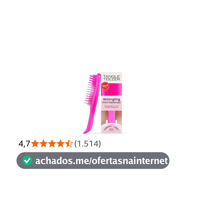 Escova de cabelo desembaraçadora The Mini Ultimate Detangler para todos os tipos de cabelo, ideal para o uso em fios úmidos. Cor: Rosa