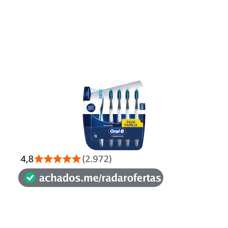Oral-B Escova de Dente 7 Benefícios, Limpeza Suave e Profunda, 5 Unidades