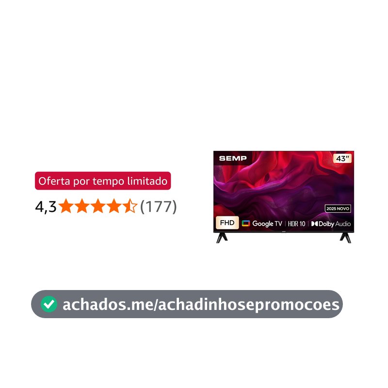 Smart TV Semp 43 Polegadas LED Full HD S42 WiFi Bluetooth Google TV 2 HDMI HDR10 Dolby Audio 43S42