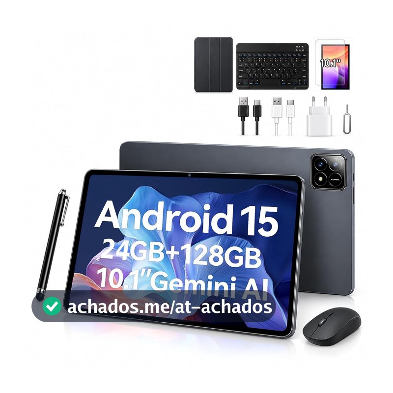 Tablet Xixaomiro Pad 10.1" Android 15, 128GB ROM + 24GB RAM, Tela 120Hz, Octa-Core, Câmera 13MP + 5MP, Bateria 8000mAh, Kit com Teclado, Mouse e Caneta Stylus para Trabalho e Estudos (Cinza claro)
