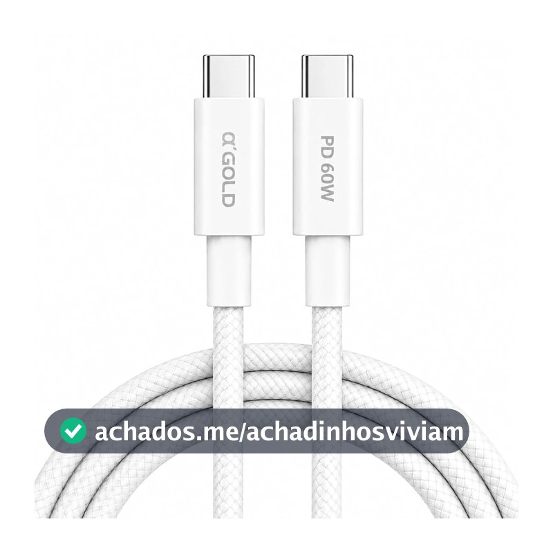 Cabo USB-C para USB-C 1 Metro 60W, Carregamento Rápido Turbo PD, Cabo Tipo-C Nylon Trançado Reforçado para iPhone 15/16, Samsung, Motorola, Xiaomi, iPad, MacBook e Notebook