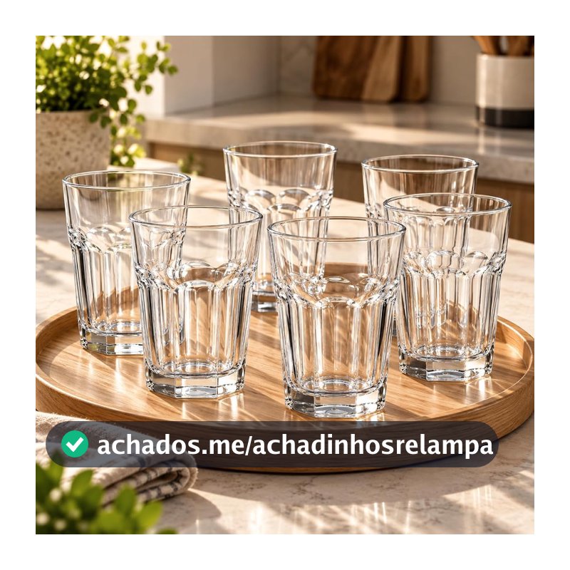 Kit 6 Copos de Vidro 360ml Jogo com 6 Peças Vidro Reforçado 4mm Copo Robusto Elegante para Água Suco Drinks Whisky Bar Restaurante Cozinha Casa Buffet Hotel Copo Grosso Resistente 360ml