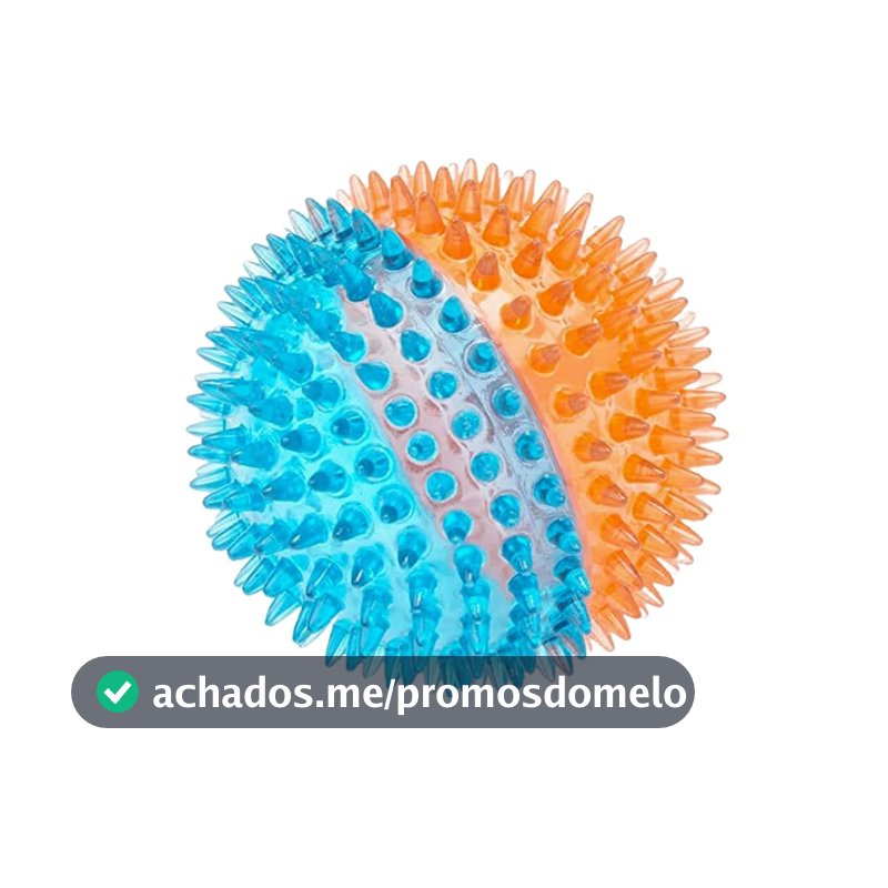 Jambo Pet, Brinquedo Bola Espinho Tpr, Tamanho Médio, Cor Azul Com Laranja, Emite Som, Para Cães, Atóxico, Material Borracha, Resistente, Duradouro