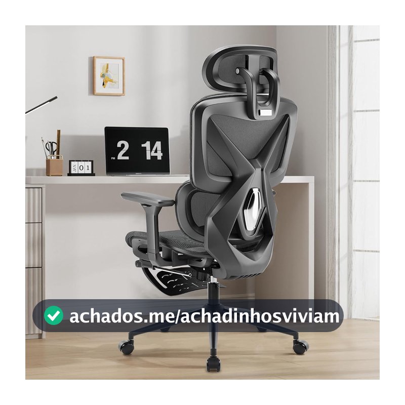 Cadeira de Escritório Ergonômica com Braços 3D, Assento Air Cushion, Apoio para Pés Retrátil (Preto)