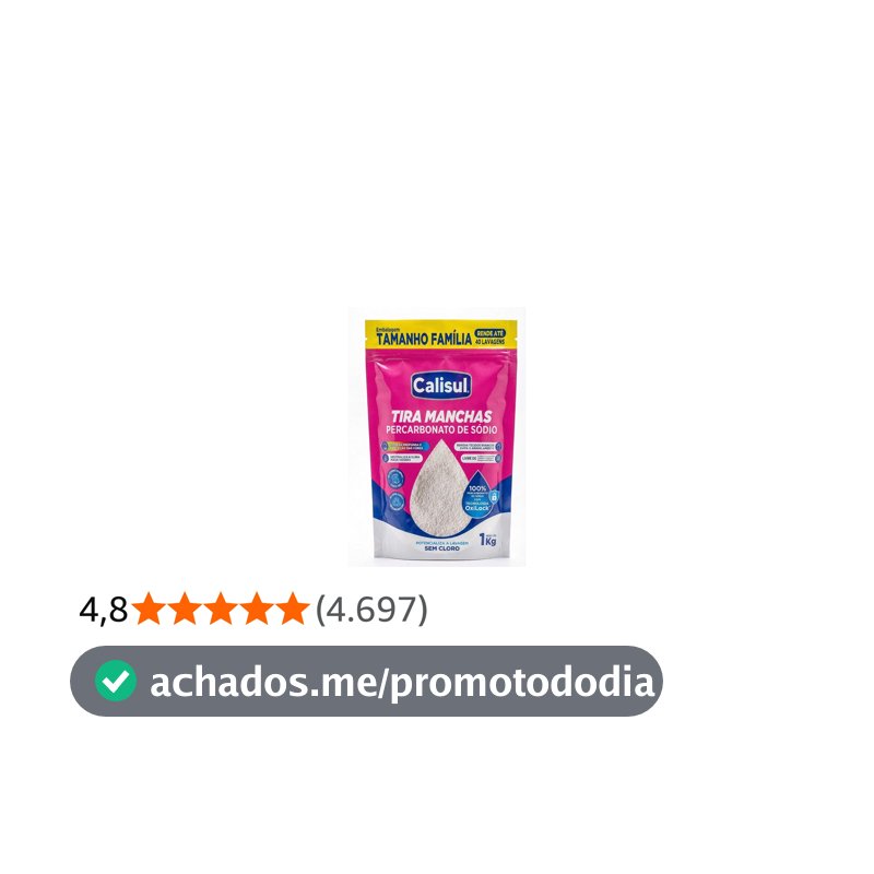 Percarbonato de Sódio 1kg 100% Puro Tira Manchas em Pó Sem Cloro, Biodegradável e Seguro para Roupas Brancas, Coloridas e Limpeza Doméstica Calisul