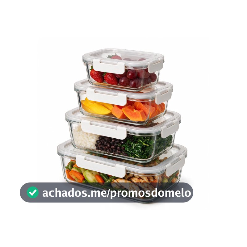 Oikos - Kit 4 Potes de Marmita 370ml, 630ml, 1L e 1,5L Hermético com Trava