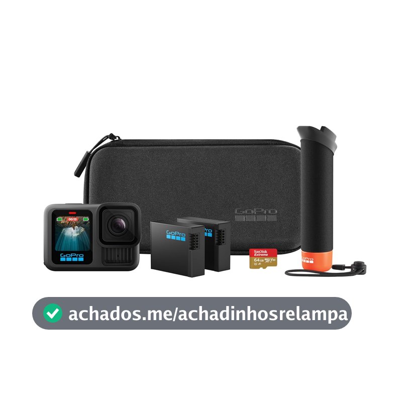 Câmera de Ação GoPro HERO13 Black, 5.3K60, 27MP, HyperSmooth 6.0, GPS, Wi-Fi 6, à Prova d'água 10m com Kit de Acessórios