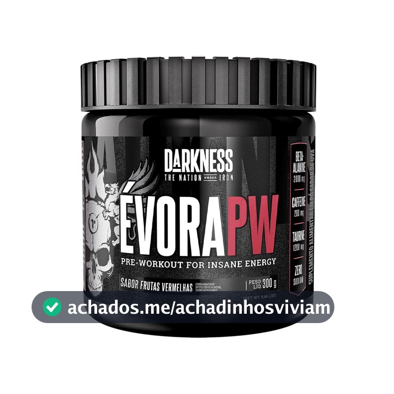 Darkness - Evora Pré-Treino Frutas Vermelhas - Pre Workout Sem Glúten - Fórmula c/ Palatinose, Cafeína e Taurina - Suplemento Alimentar em Pó para Alta Performance - 300g