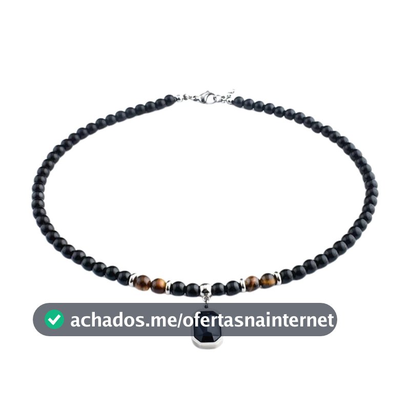 Colar Unissex "Escudo" em Obsidiana Negra e Olho de Tigre – Energia, Coragem e Amuleto Espiritual em Aço Inoxidável – Acompanha Bolsa de Veludo