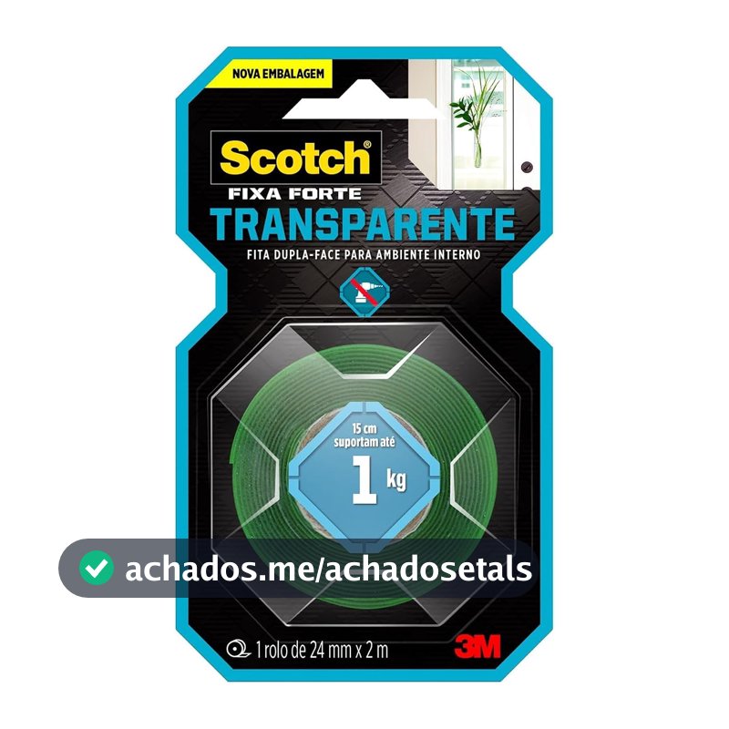 SCOTCH 3M Fita Dupla-face Fixa Forte Transparente 24 mm x 2 m 1 Unidade