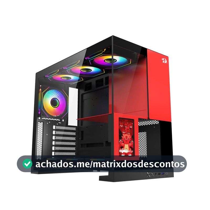Redragon Gabinete Gamer Eternal Pro Mid Tower Aço e Vidro Temperado Sem Fans c/ Tela LCD ATX Preto e Vermelho - CA-613BR
