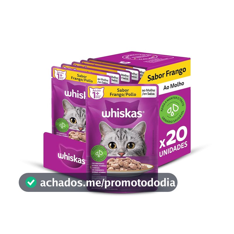 Pack Ração Úmida Whiskas Sachê Frango ao Molho para Gatos Adultos 85 g - 20 unidades