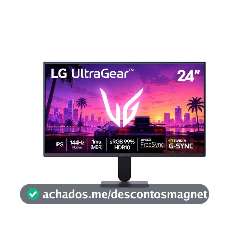 LG UltraGear Monitor Gamer 24" IPS 144Hz nativo, 1ms (MBR), Full HD (1920x1080), HDR10, NVIDIA G-SYNC, AMD FreeSync sRGB, Preto - 24G411B