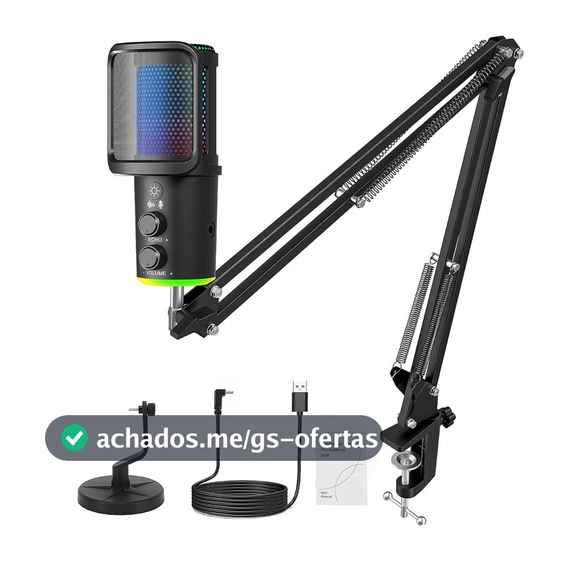 Microfone RGB,NEW USB Mic para PC/Notebook, com Arm, Condensador Mic, Aplicável Live, Podcast, Gravação de Audio, Karaoke, DJ, Gamer Youtuber