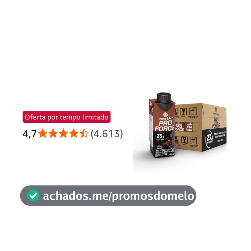 Piracanjuba ProForce Bebida Proteica Líquida Sabor Cacau Zero Lactose 23g Proteínas, Caixa 250ml – Pack com 12 Unidades