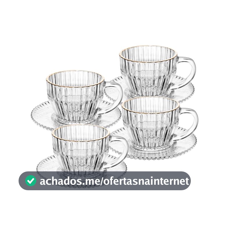 WOLFF - Conjunto 4 Xícaras de Chá de Cristal com Fio de Ouro Imperatriz 220ml