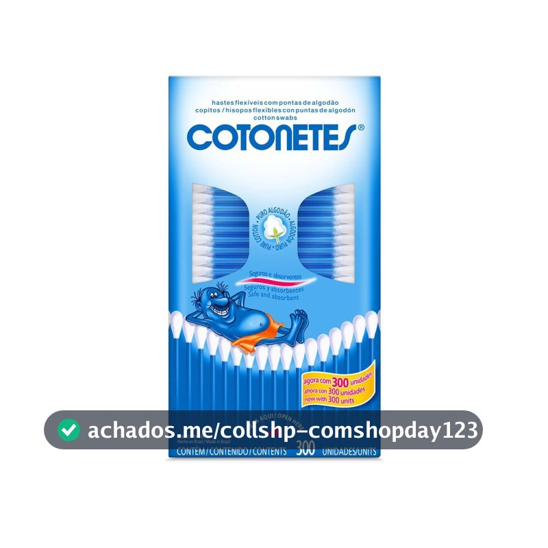 Cotonetes de Algodão com Hastes Flexíveis, Retangular, 300 Unidades